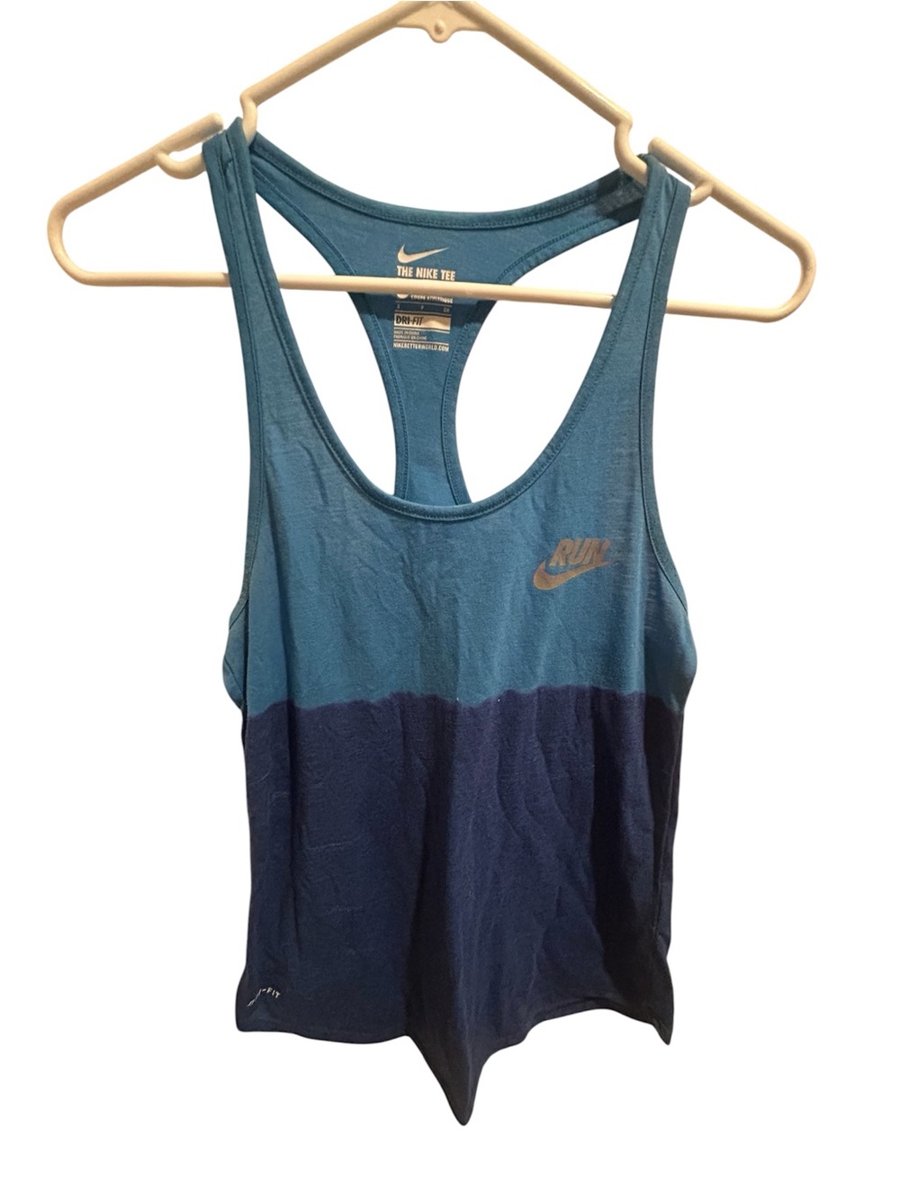 Nike Teal and Navy Blue Racerback Dri-FIT Athletic Tank Activewear in Small
